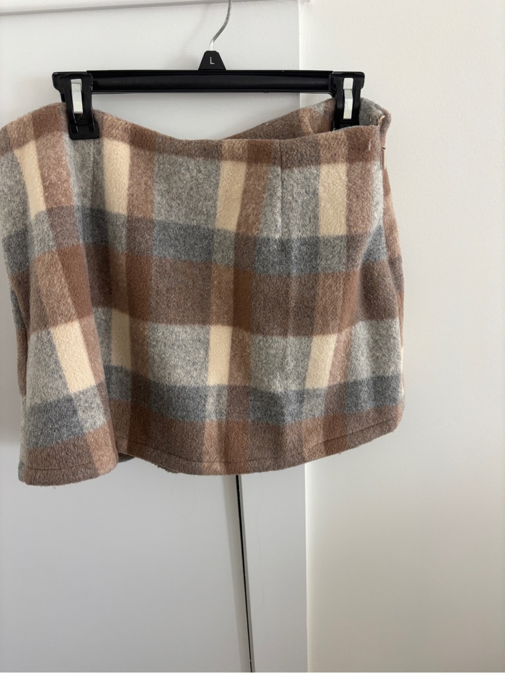 Plaid Wool-Blend Mini Skort in Brown and Cream